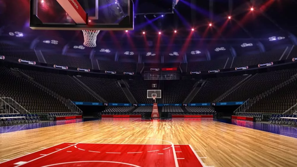 NBA basketball court red and black lights